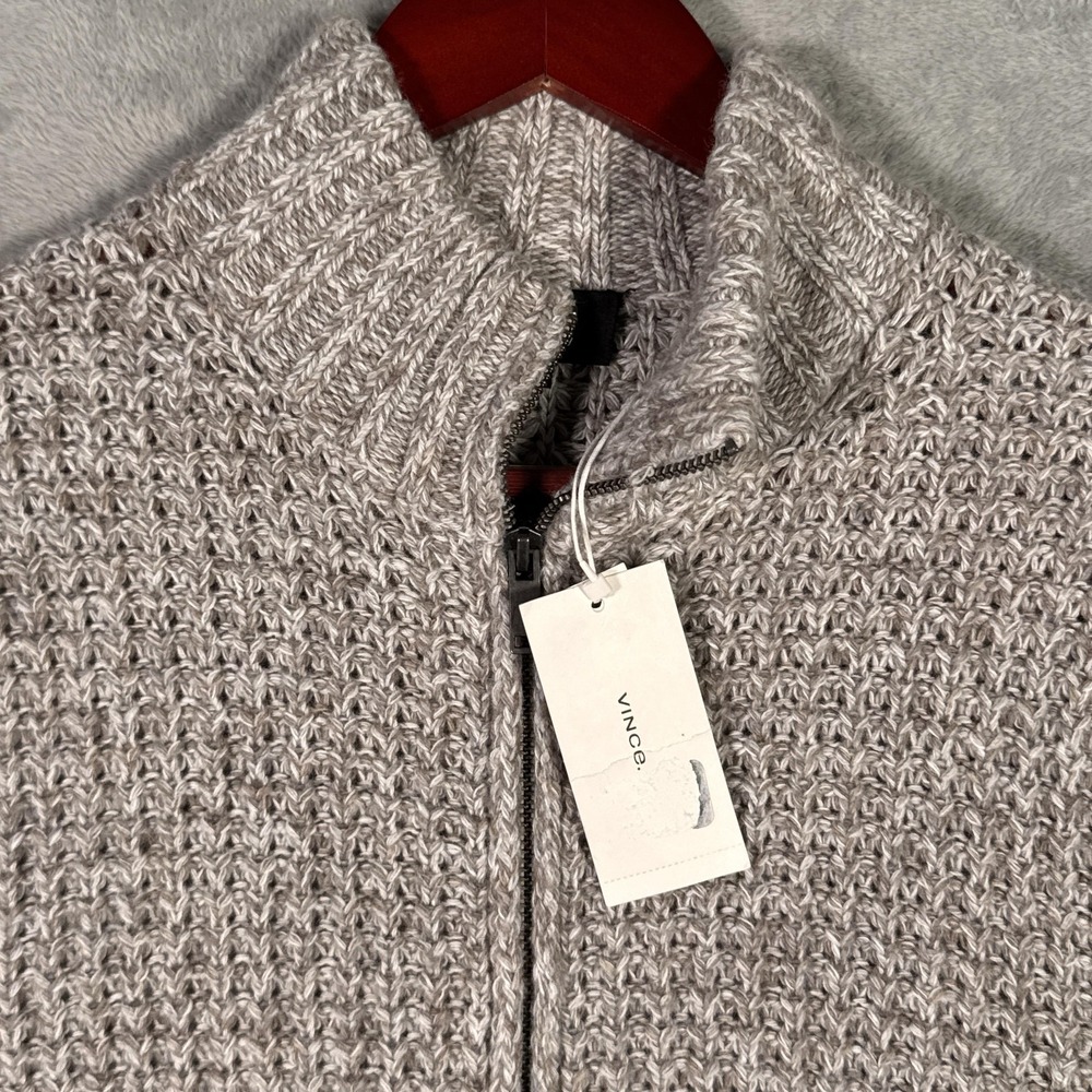 Vince Sweater Mens M Gray Wool Cashmere Full Zip Chunky Knit Mega Marl $525